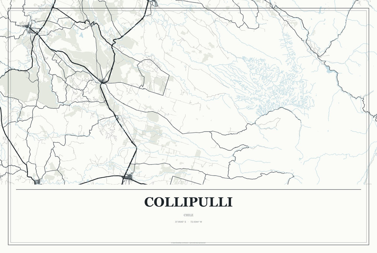 Collipulli, Chile City Map Aluminum Sign in Gallery Air style