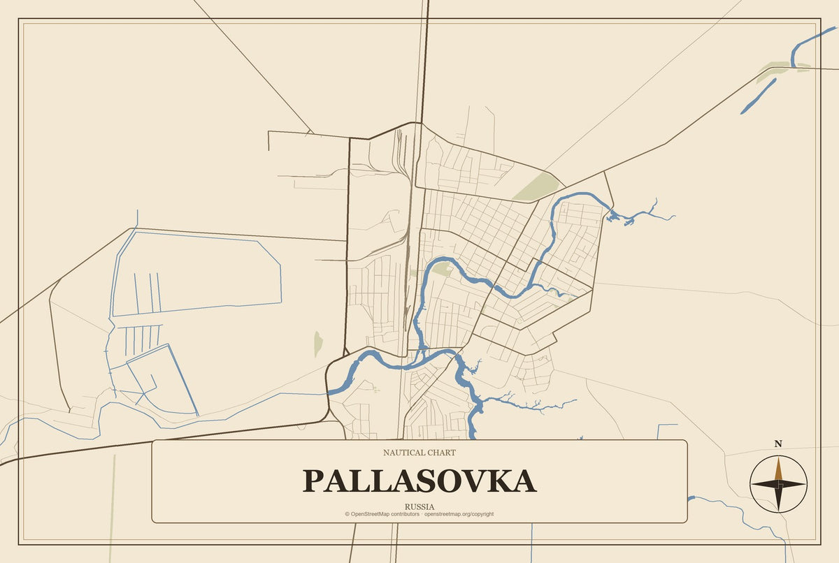 Pallasovka, Russia City Map Aluminum Sign in Heritage Nautical style