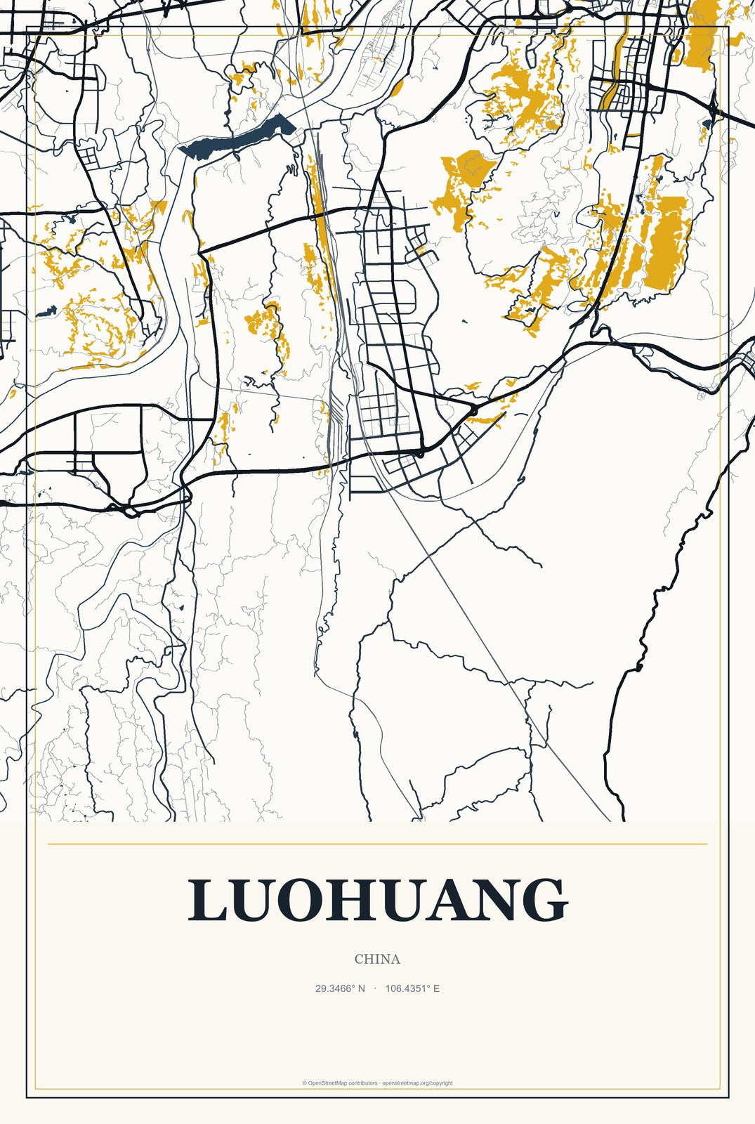 Luohuang, China City Map Aluminum Sign in Citrine Modern style