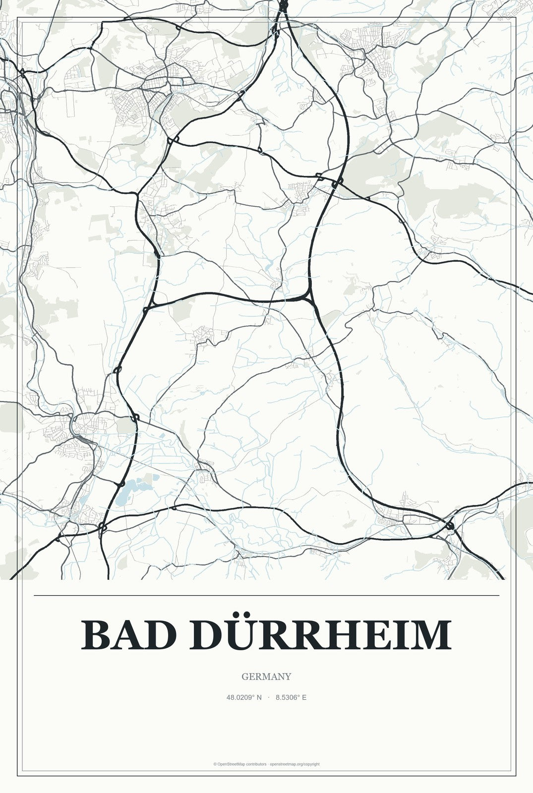 Bad Dürrheim, Germany City Map Aluminum Sign in Gallery Air style