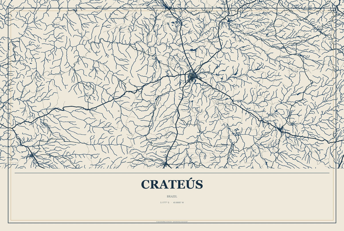 Crateús, Brazil City Map Aluminum Sign in Coastal Cutout style