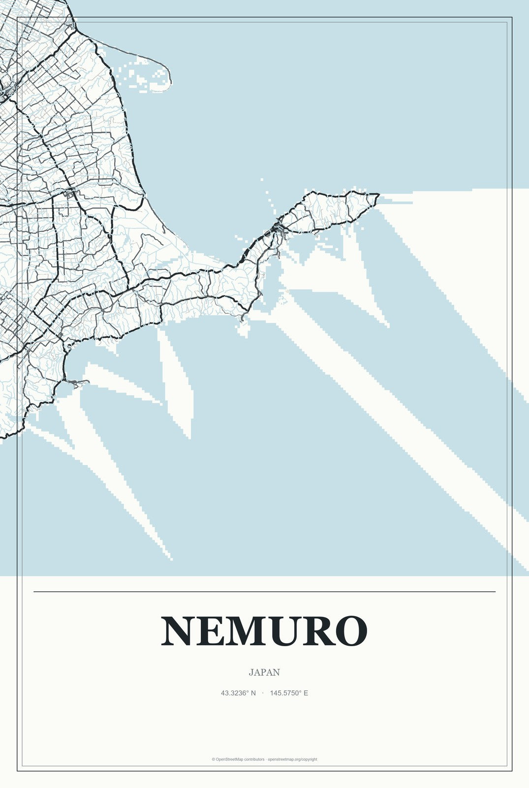 Nemuro, Japan City Map Aluminum Sign in Gallery Air style