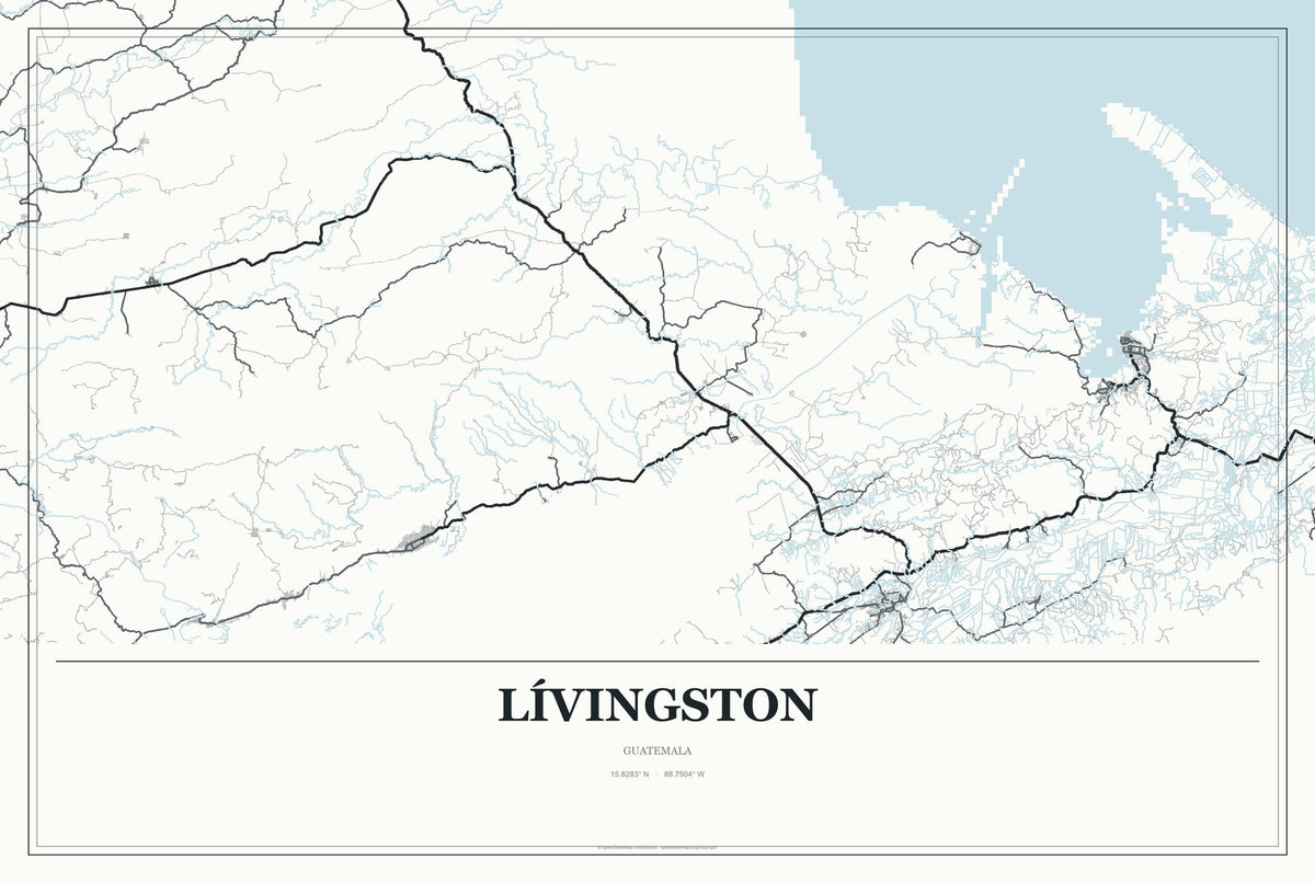 Lívingston, Guatemala City Map Aluminum Sign in Gallery Air style