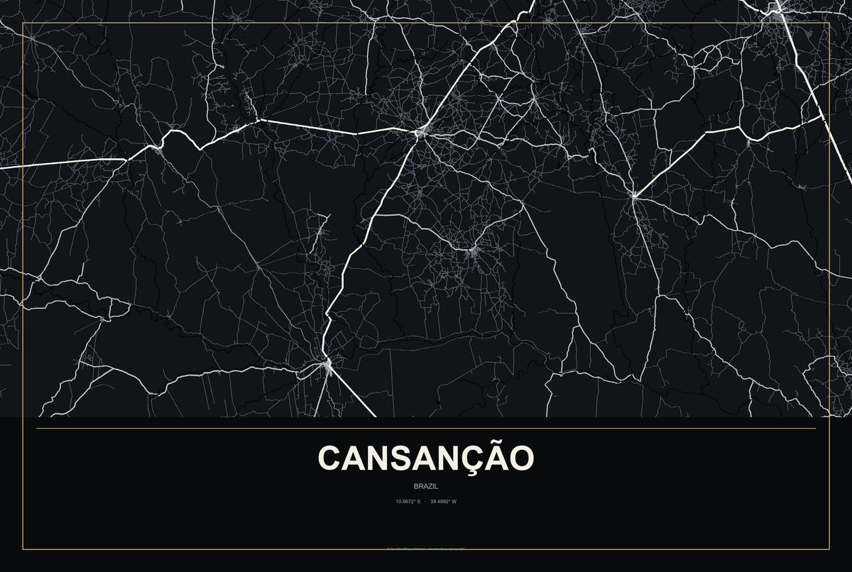 Cansanção, Brazil City Map Aluminum Sign in Metropolitan Noir style