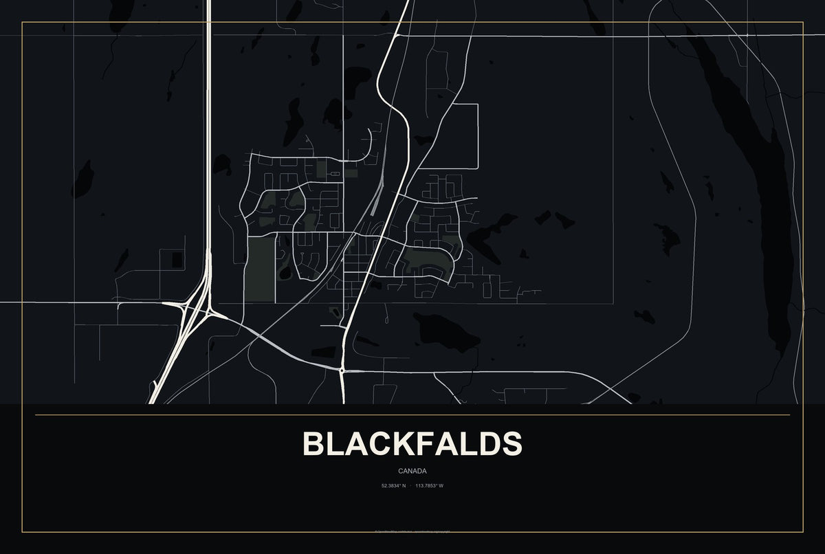 Blackfalds, Canada City Map Aluminum Sign in Metropolitan Noir style