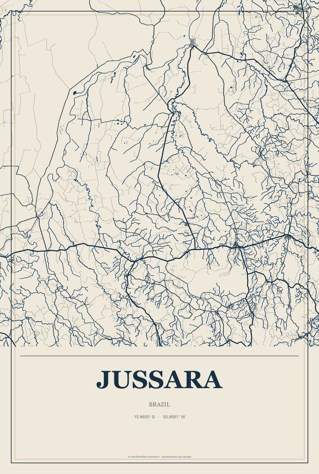Jussara, Bahia, Brazil City Map Aluminum Sign in Coastal Cutout style