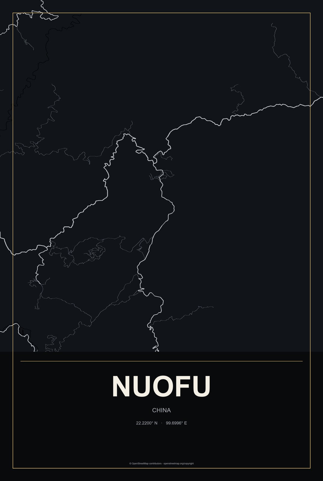Nuofu, China City Map Aluminum Sign in Metropolitan Noir style
