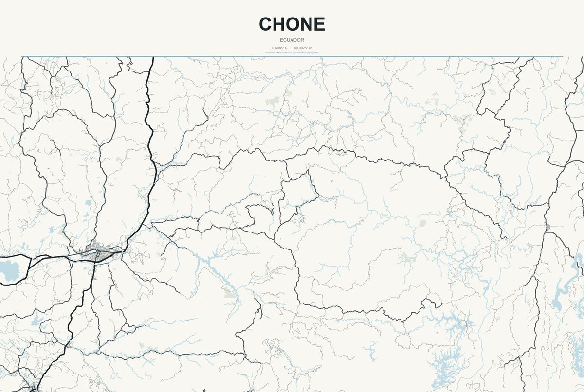 Chone, Ecuador City Map Aluminum Sign in Headline Atlas style
