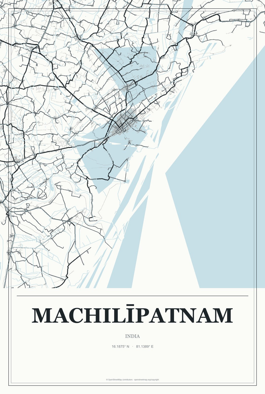 Machilīpatnam, India City Map Aluminum Sign in Gallery Air style
