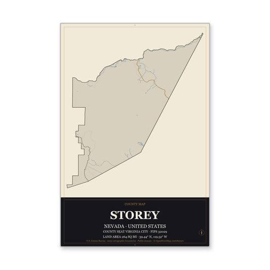 Storey County, Nevada Map Aluminum Sign in Museum Plaque style