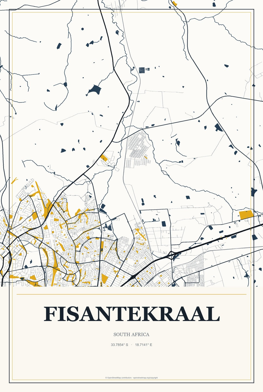 Fisantekraal, South Africa City Map Aluminum Sign in Citrine Modern style