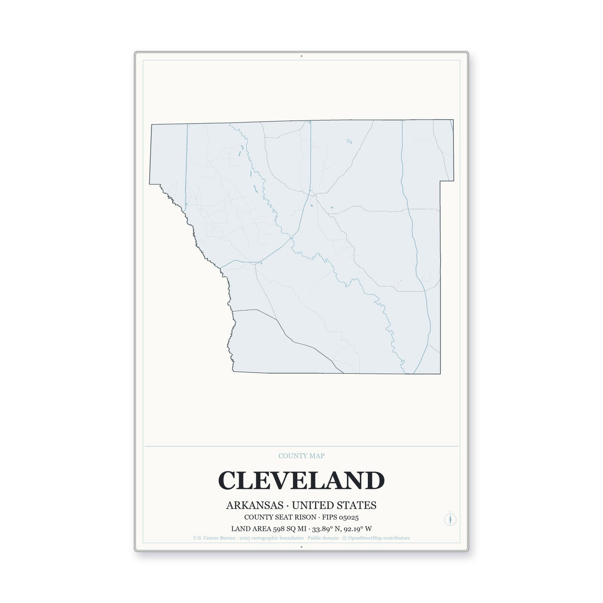 Cleveland County, Arkansas Map Aluminum Sign in Gallery Air style