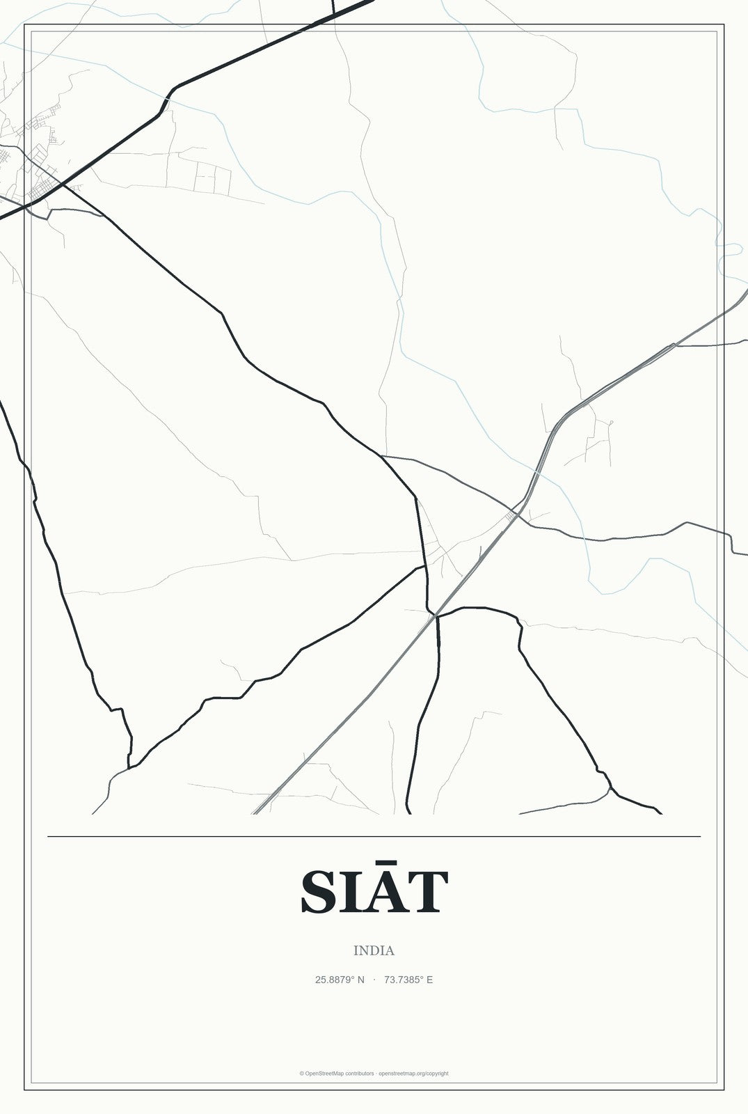 Siāt, India City Map Aluminum Sign in Gallery Air style