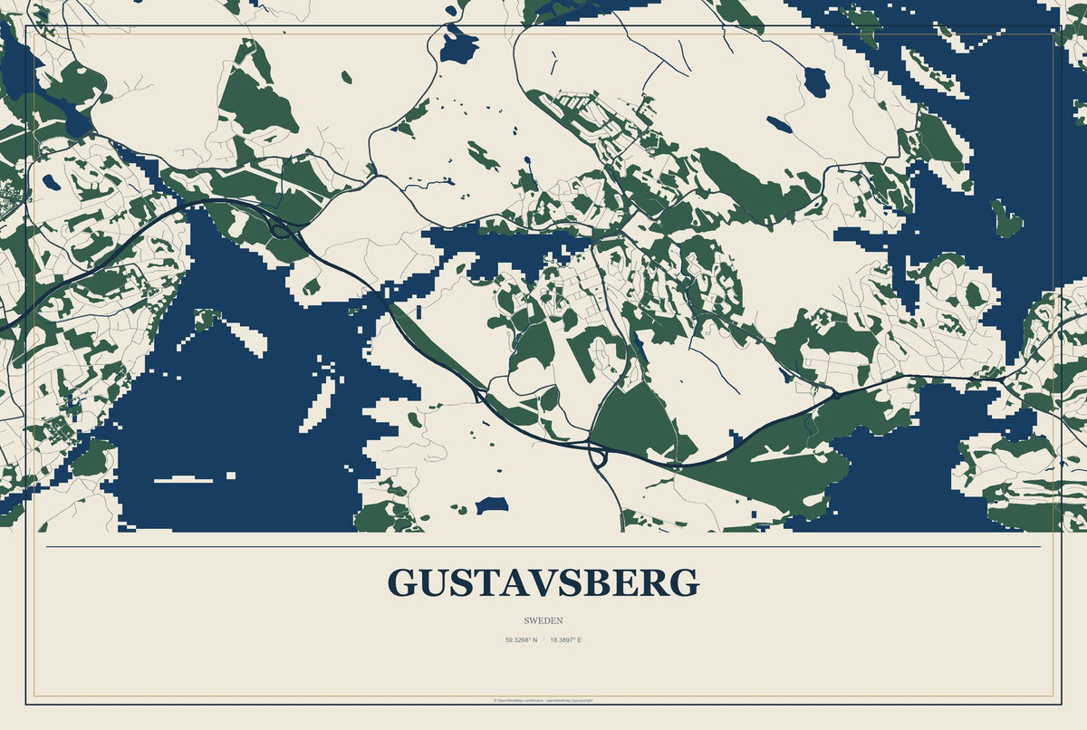 Gustavsberg, Sweden City Map Aluminum Sign in Coastal Cutout style