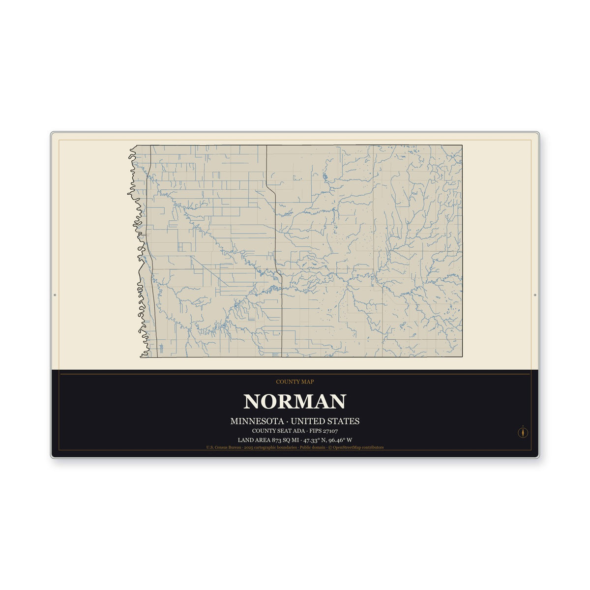Norman County, Minnesota Map Aluminum Sign in Museum Plaque style