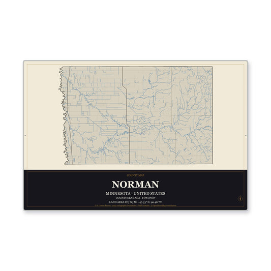 Norman County, Minnesota Map Aluminum Sign in Museum Plaque style