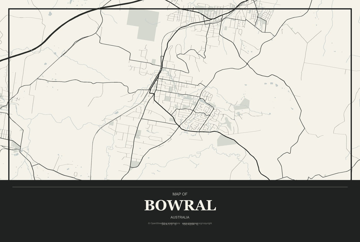 Bowral, Australia City Map Aluminum Sign in Museum Plaque style