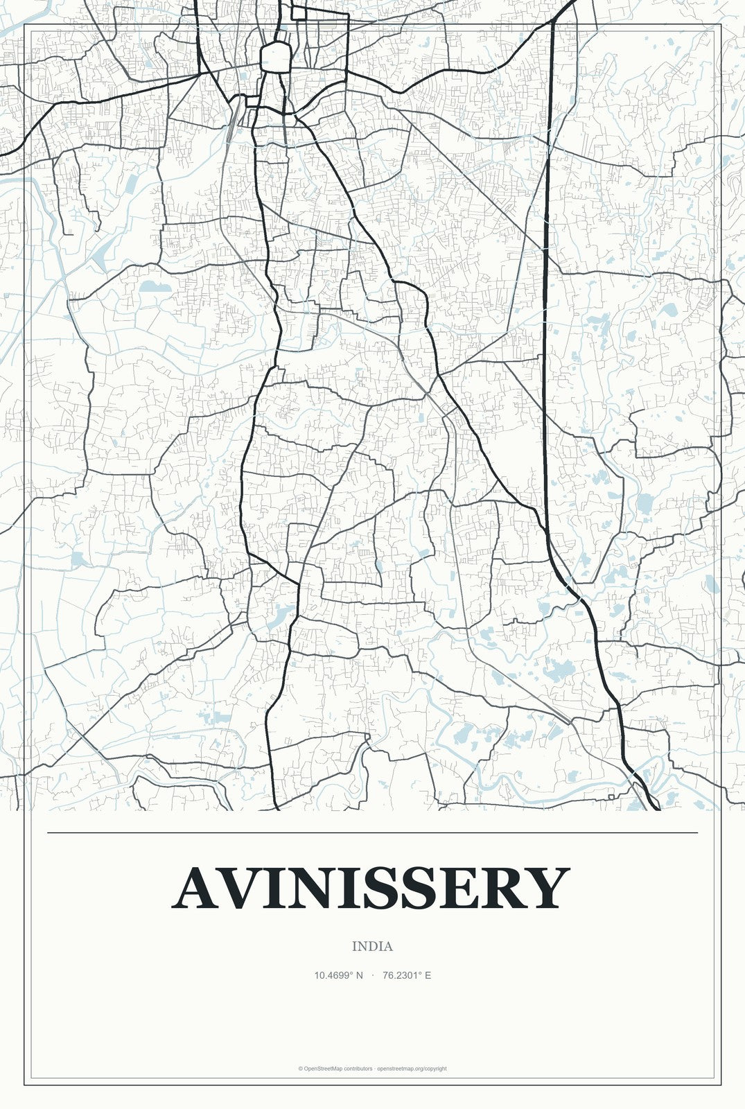 Avinissery, India City Map Aluminum Sign in Gallery Air style