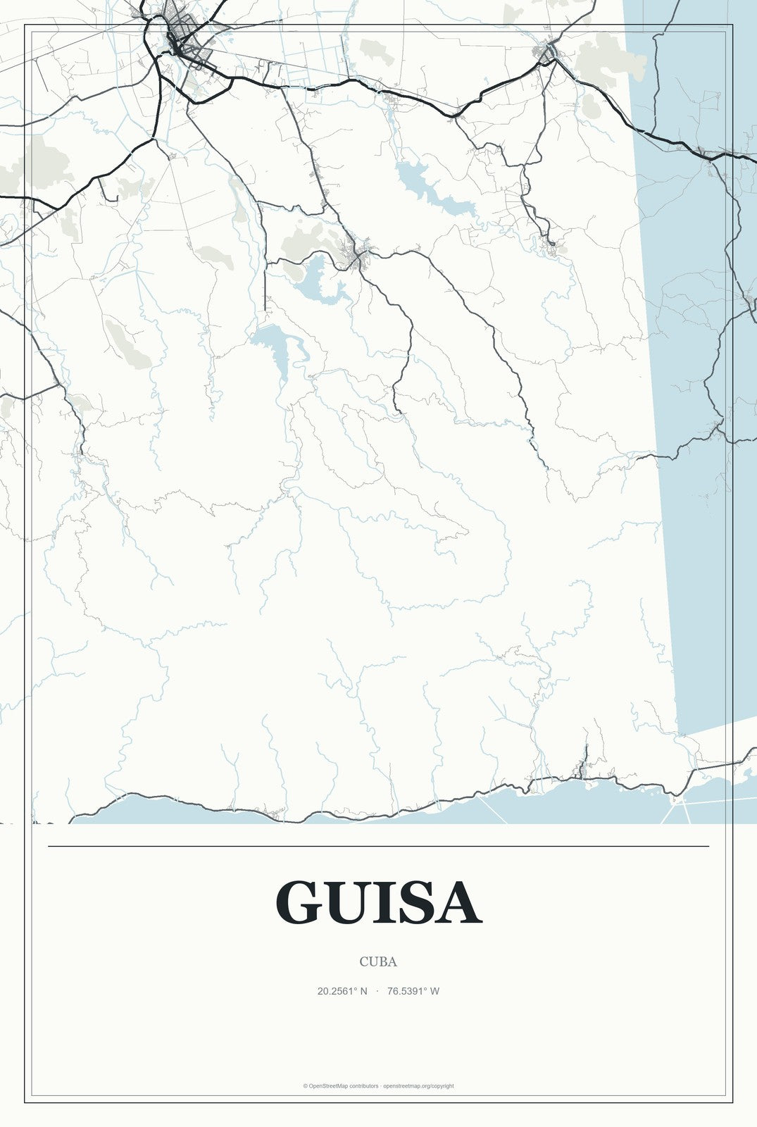 Guisa, Cuba City Map Aluminum Sign in Gallery Air style