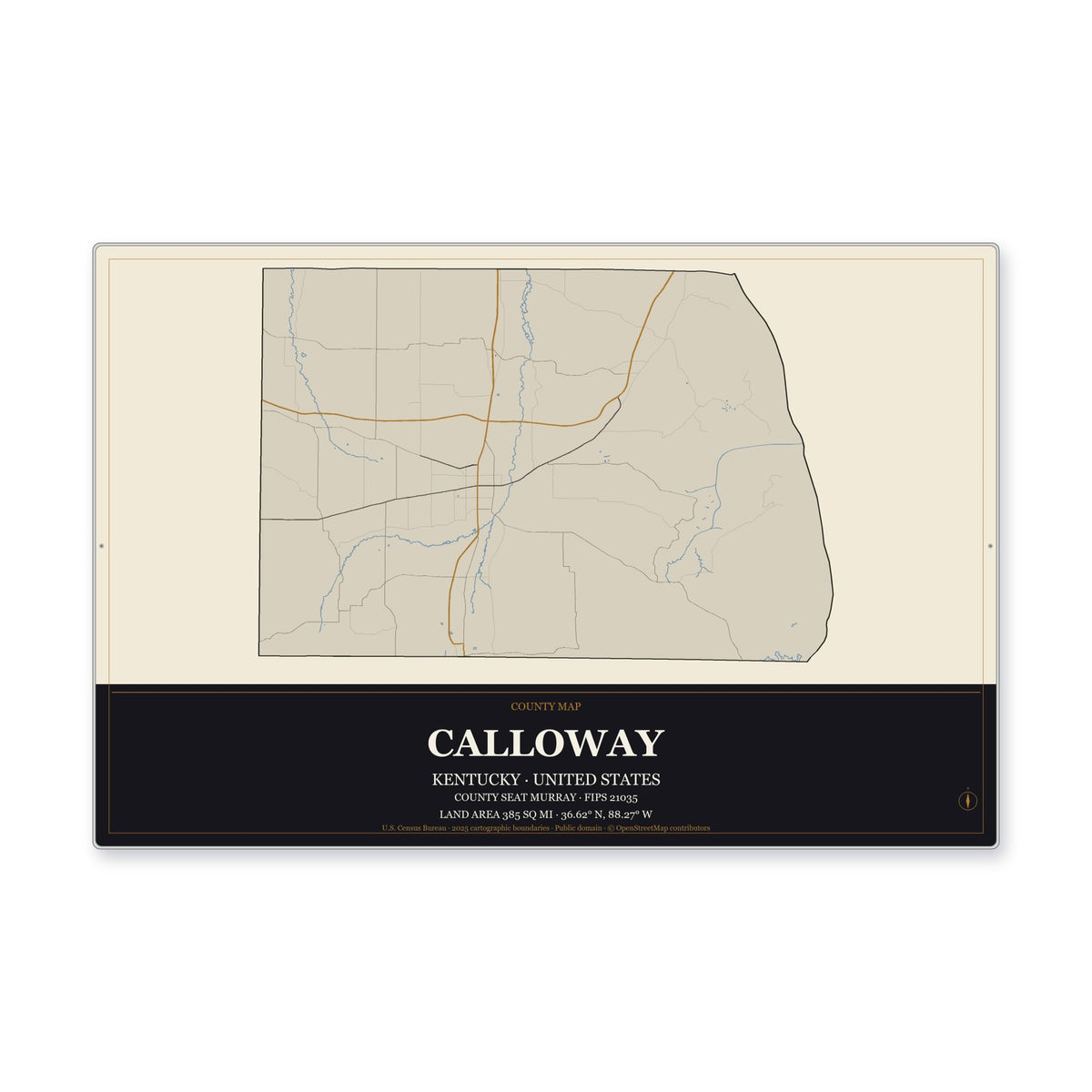 Calloway County, Kentucky Map Aluminum Sign in Museum Plaque style