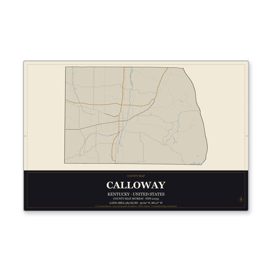 Calloway County, Kentucky Map Aluminum Sign in Museum Plaque style