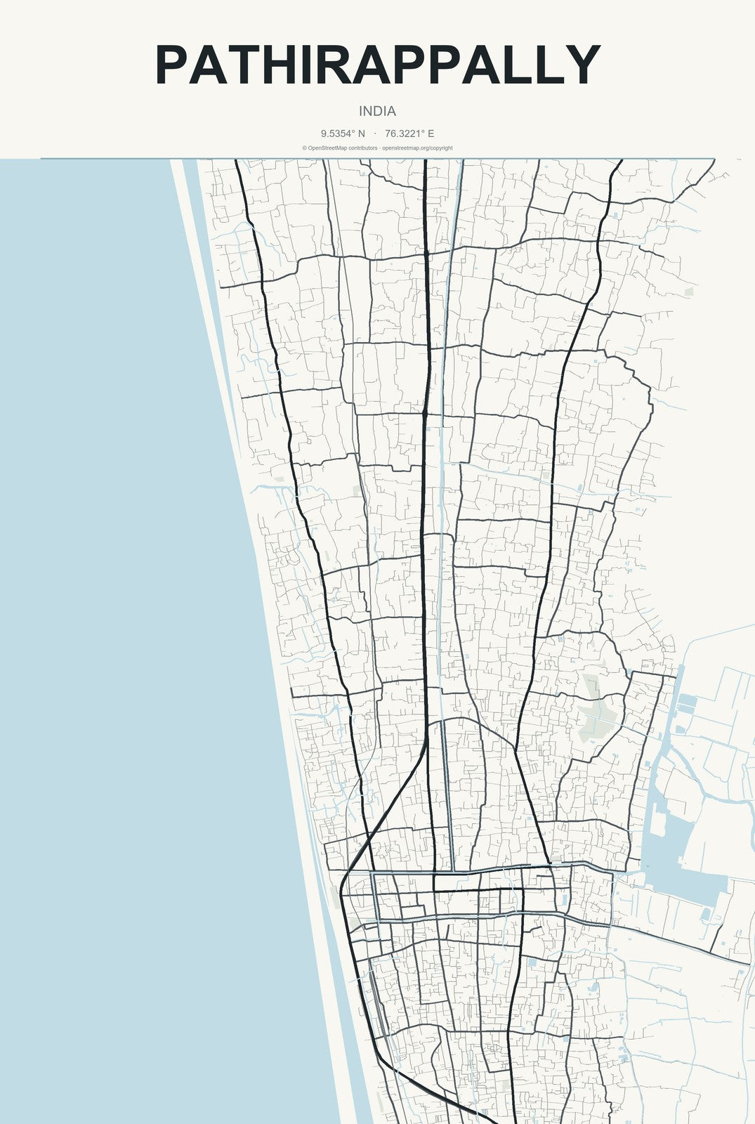 Pathirappally, India City Map Aluminum Sign in Headline Atlas style