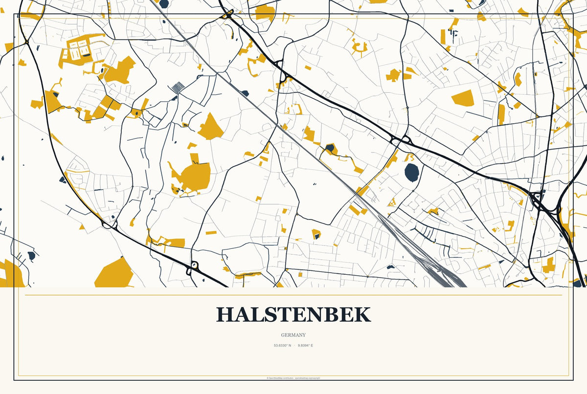 Halstenbek, Germany City Map Aluminum Sign in Citrine Modern style