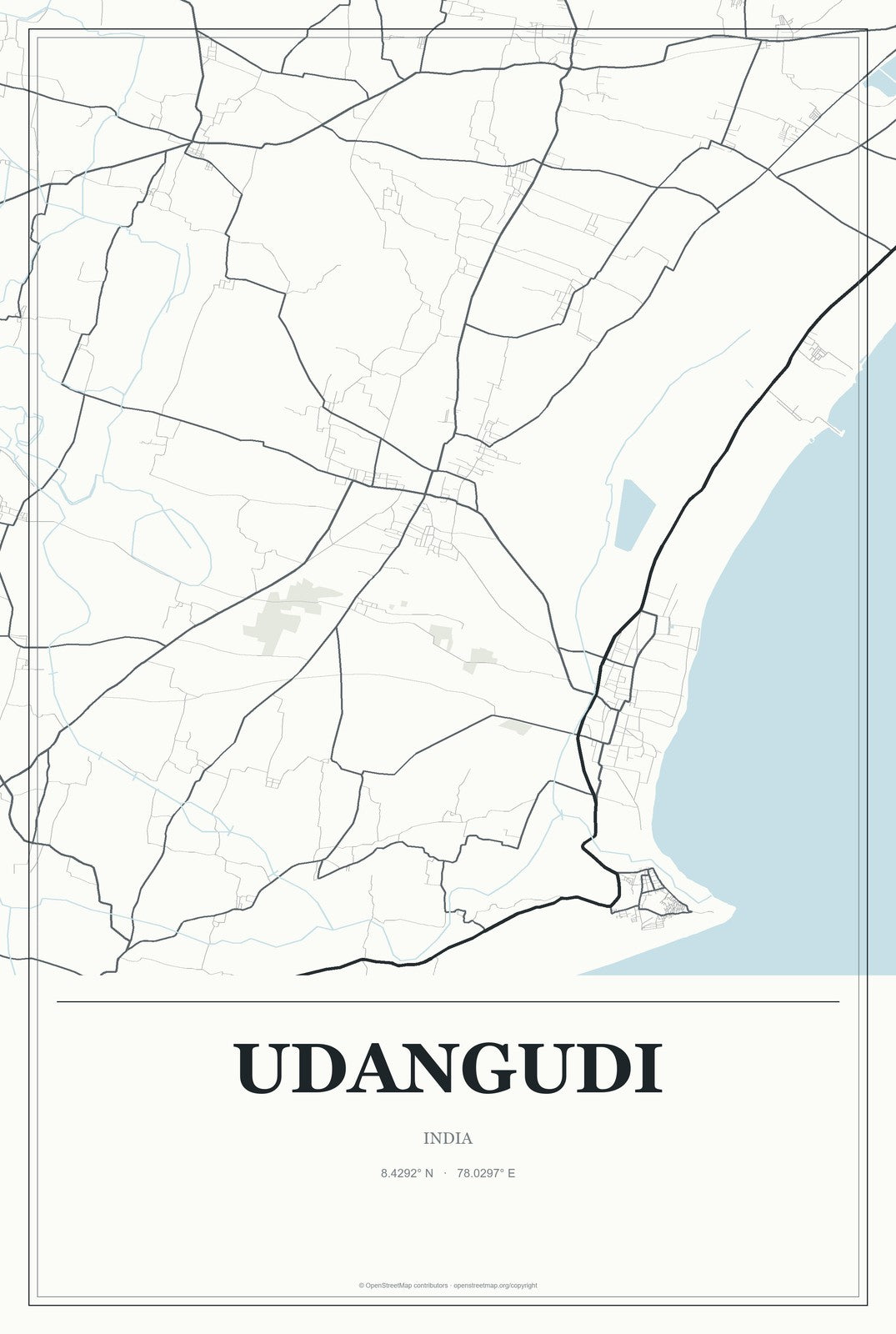 Udangudi, India City Map Aluminum Sign in Gallery Air style