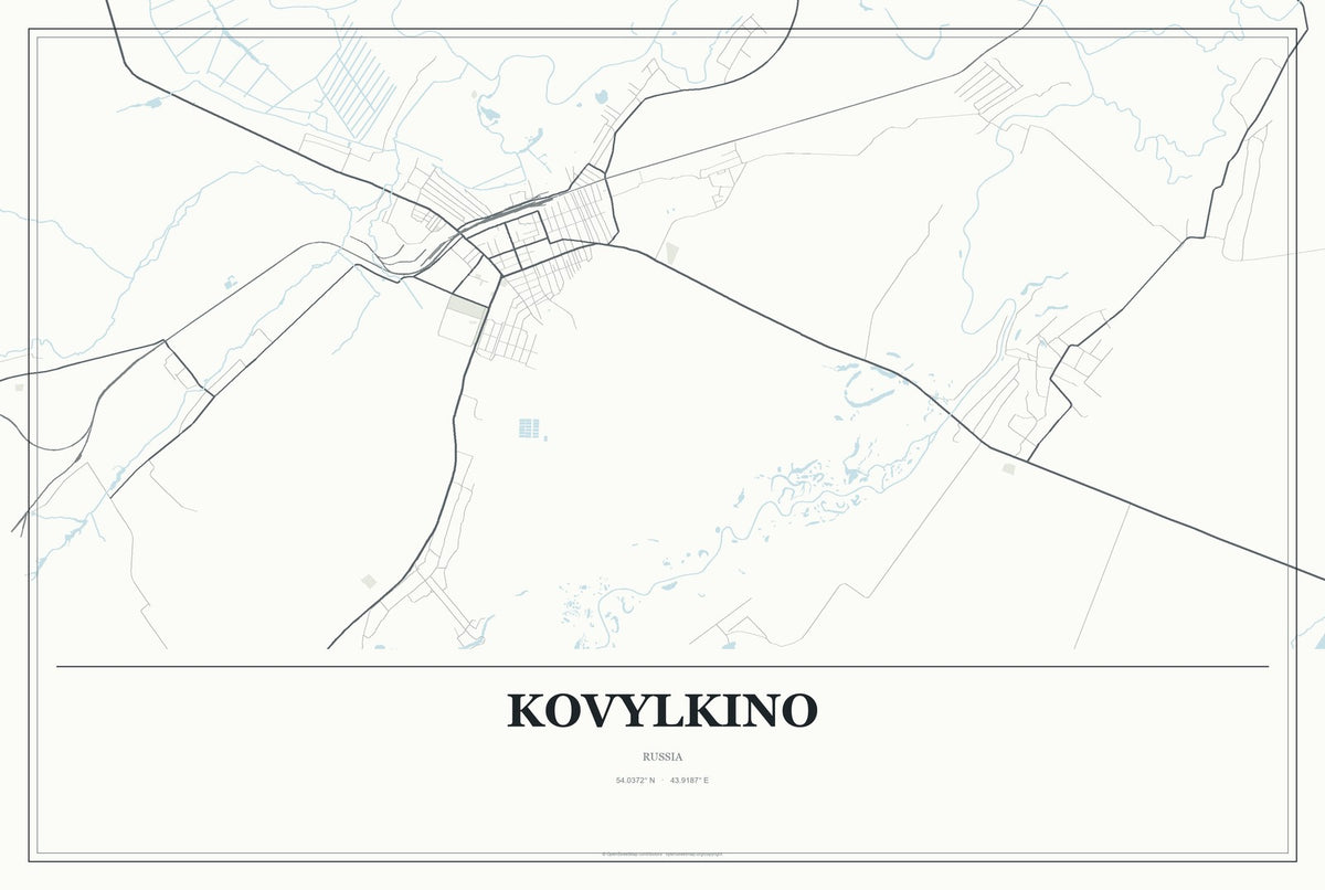 Kovylkino, Russia City Map Aluminum Sign in Gallery Air style
