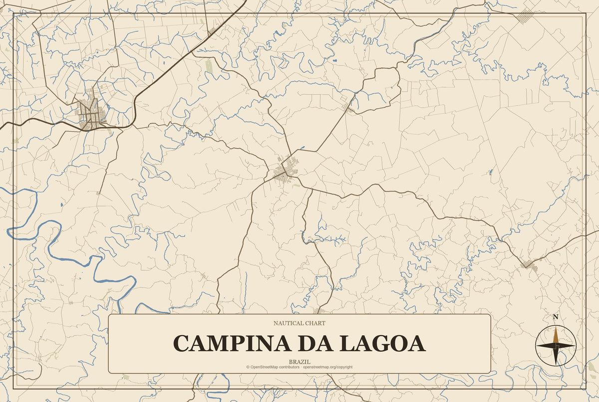 Campina da Lagoa, Brazil City Map Aluminum Sign in Heritage Nautical style