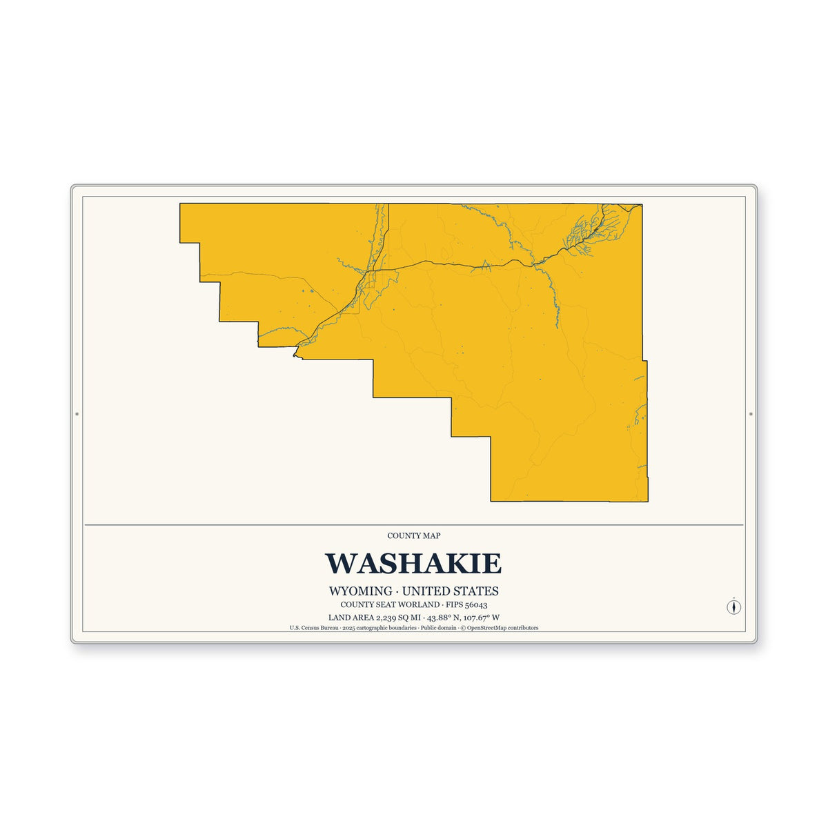 Washakie County, Wyoming Map Aluminum Sign in Citrine Modern style