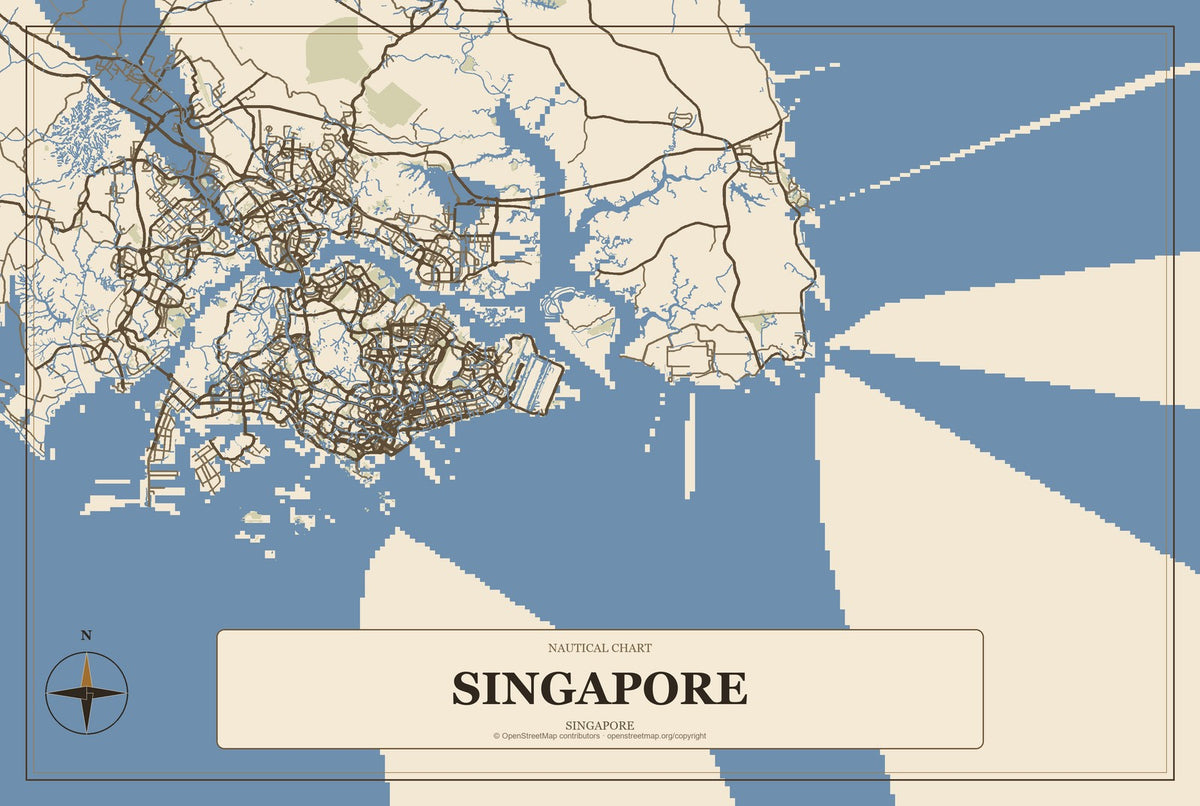 Singapore, Singapore City Map Aluminum Sign in Heritage Nautical style