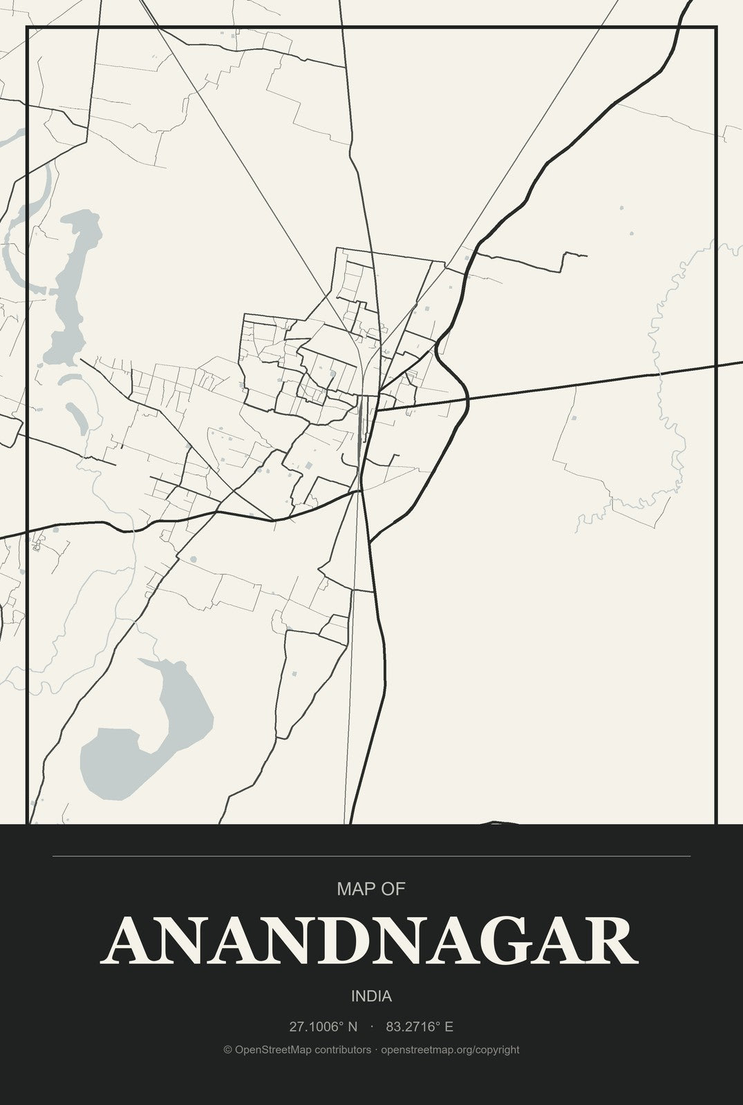 Anandnagar, India City Map Aluminum Sign in Museum Plaque style