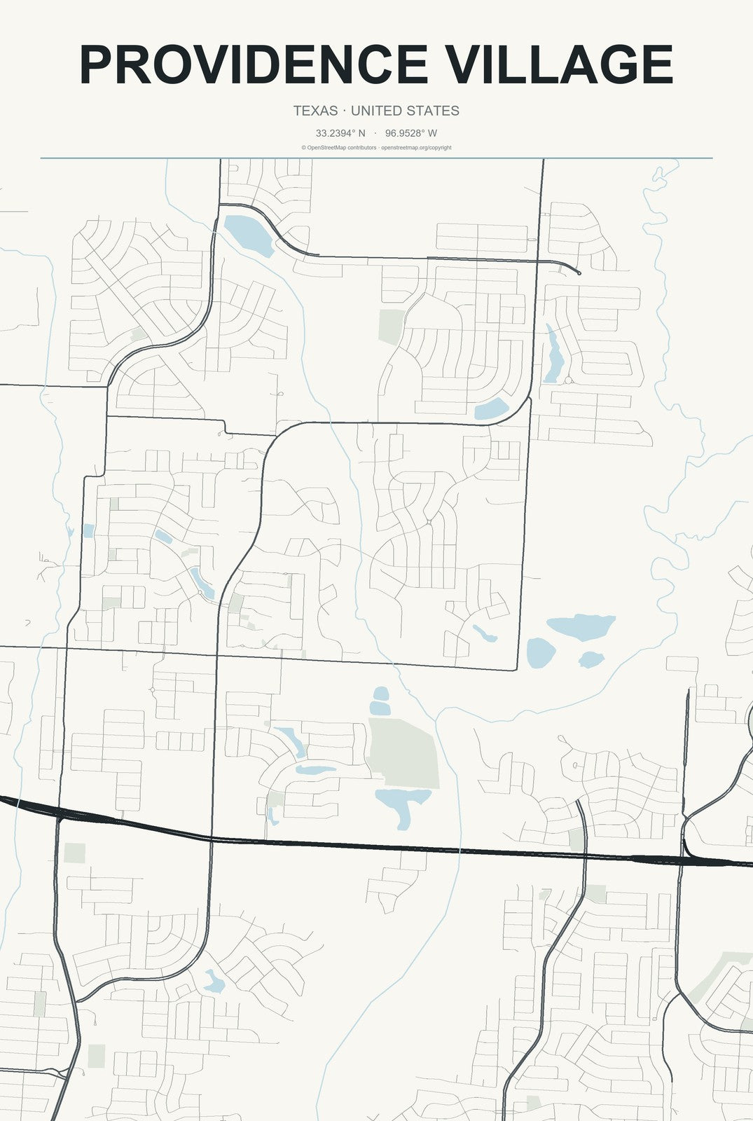Providence Village, Texas City Map Aluminum Sign in Headline Atlas style