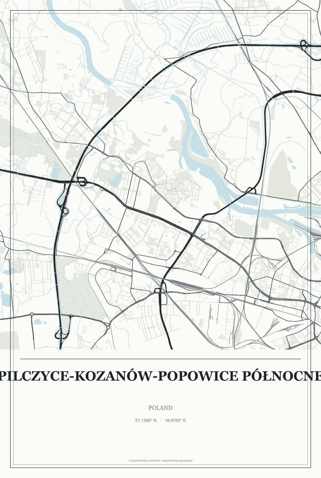 Pilczyce-Kozanów-Popowice Północne, Poland City Map Aluminum Sign in Gallery Air style