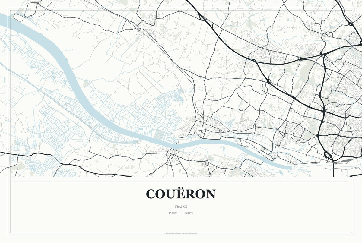 Couëron, France City Map Aluminum Sign in Gallery Air style