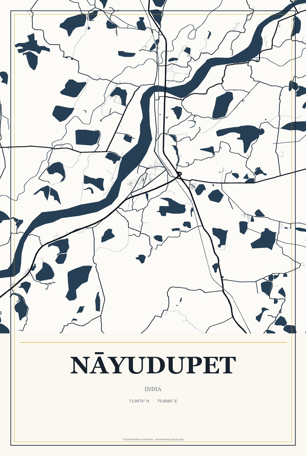 Nāyudupet, India City Map Aluminum Sign in Citrine Modern style