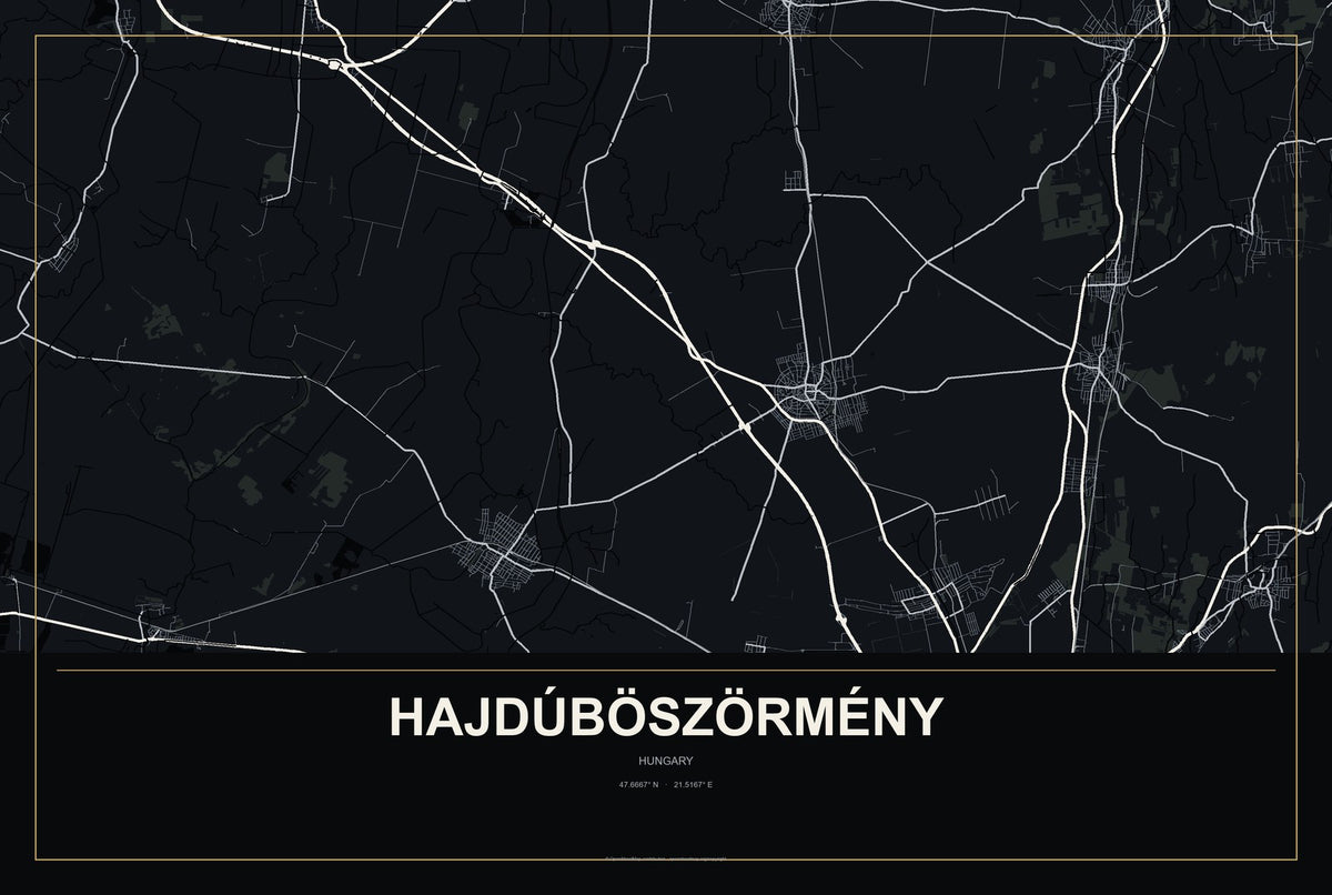 Hajdúböszörmény, Hungary City Map Aluminum Sign in Metropolitan Noir style