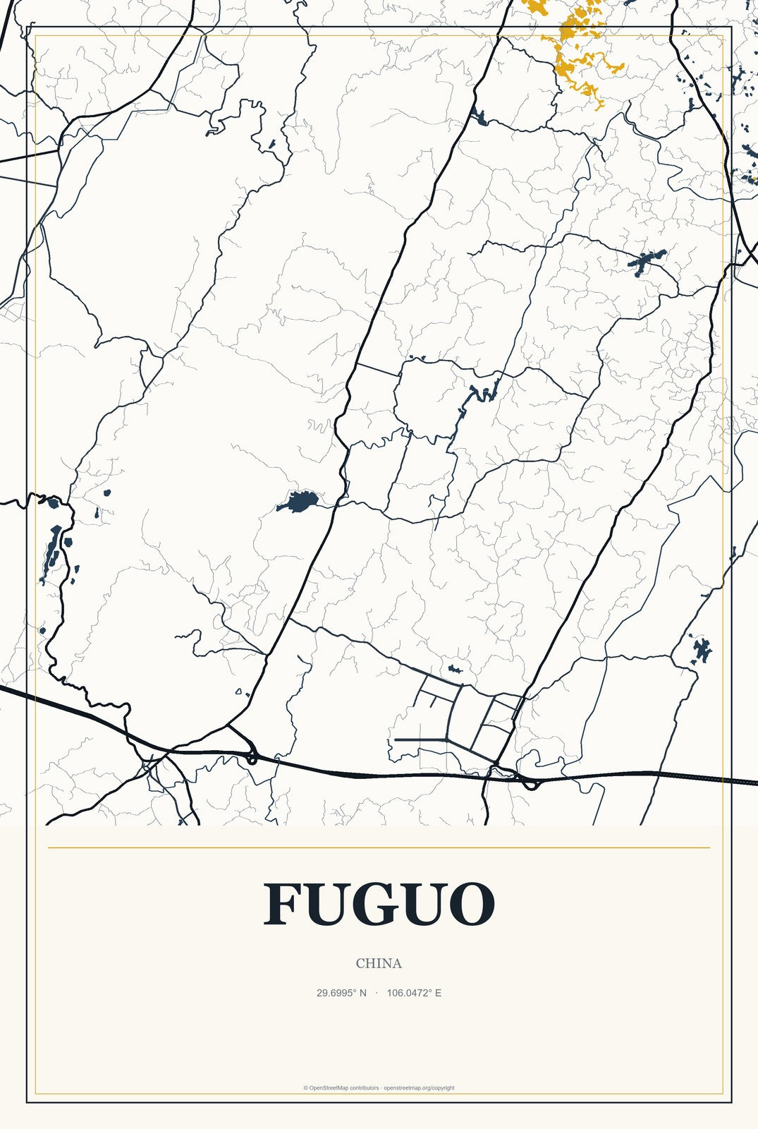 Fuguo, China City Map Aluminum Sign in Citrine Modern style