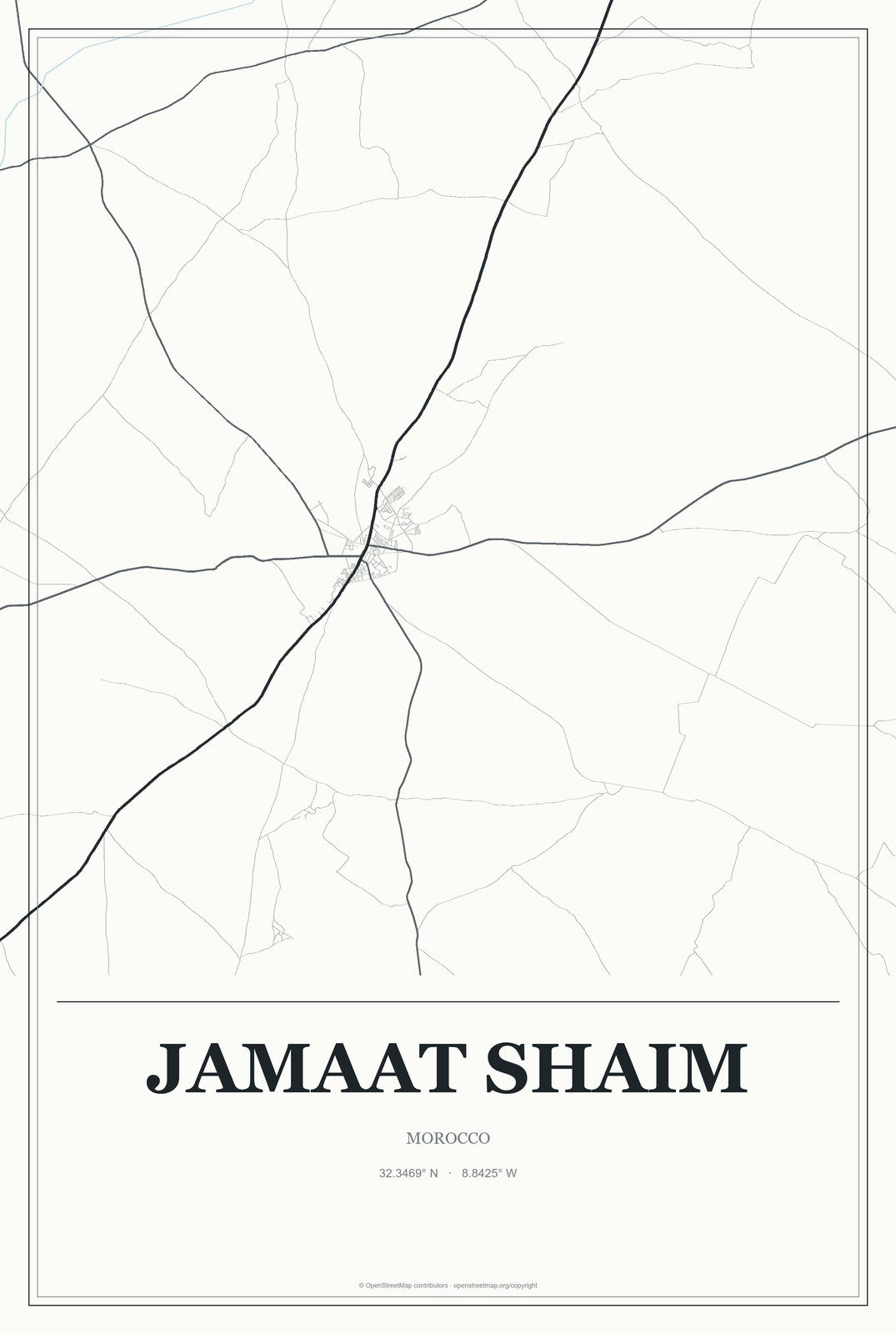 Jamaat Shaim, Morocco City Map Aluminum Sign in Gallery Air style