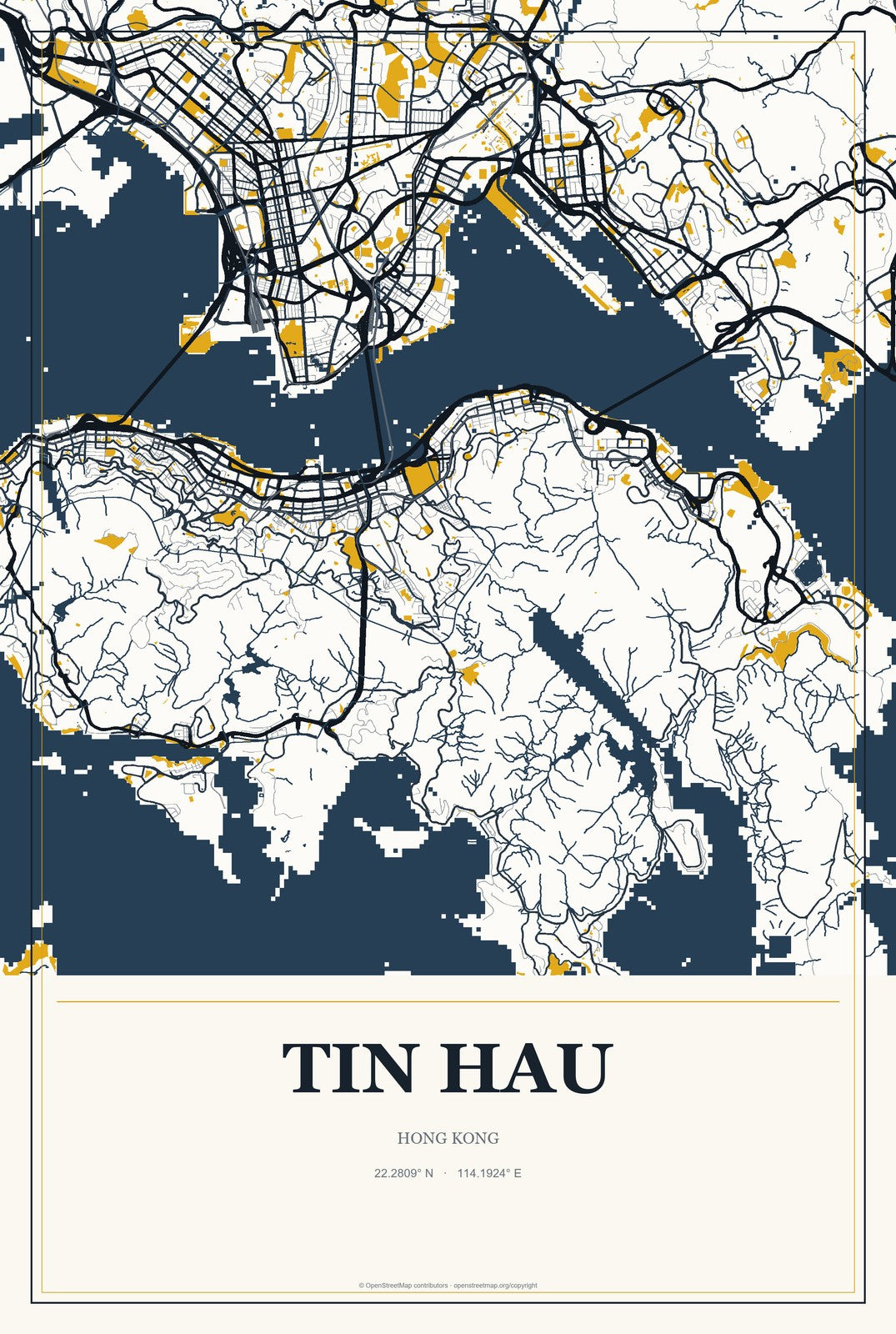 Tin Hau, Hong Kong City Map Aluminum Sign in Citrine Modern style