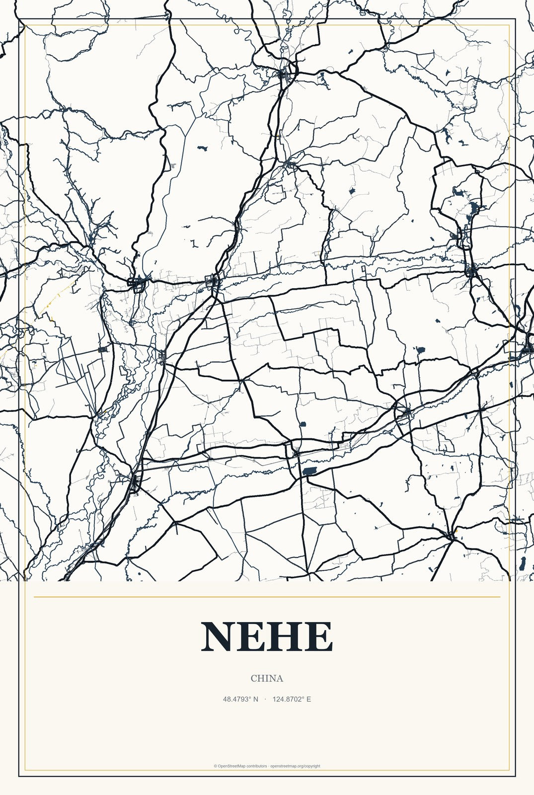 Nehe, China City Map Aluminum Sign in Citrine Modern style