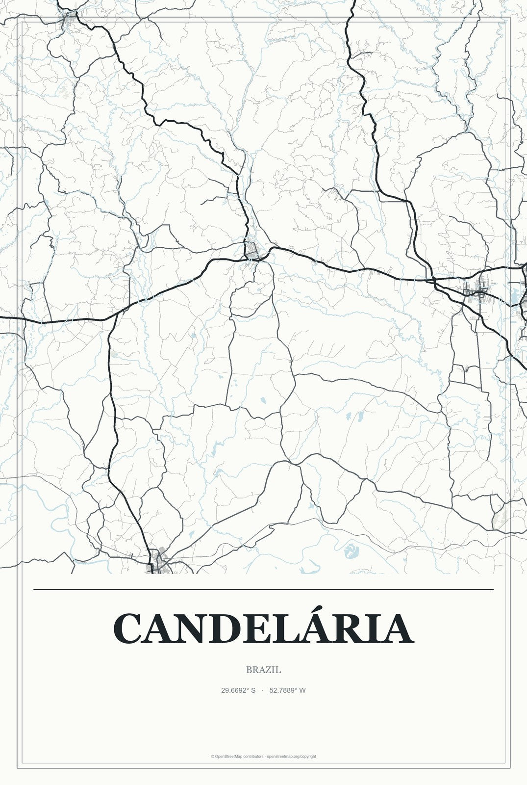Candelária, Brazil City Map Aluminum Sign in Gallery Air style
