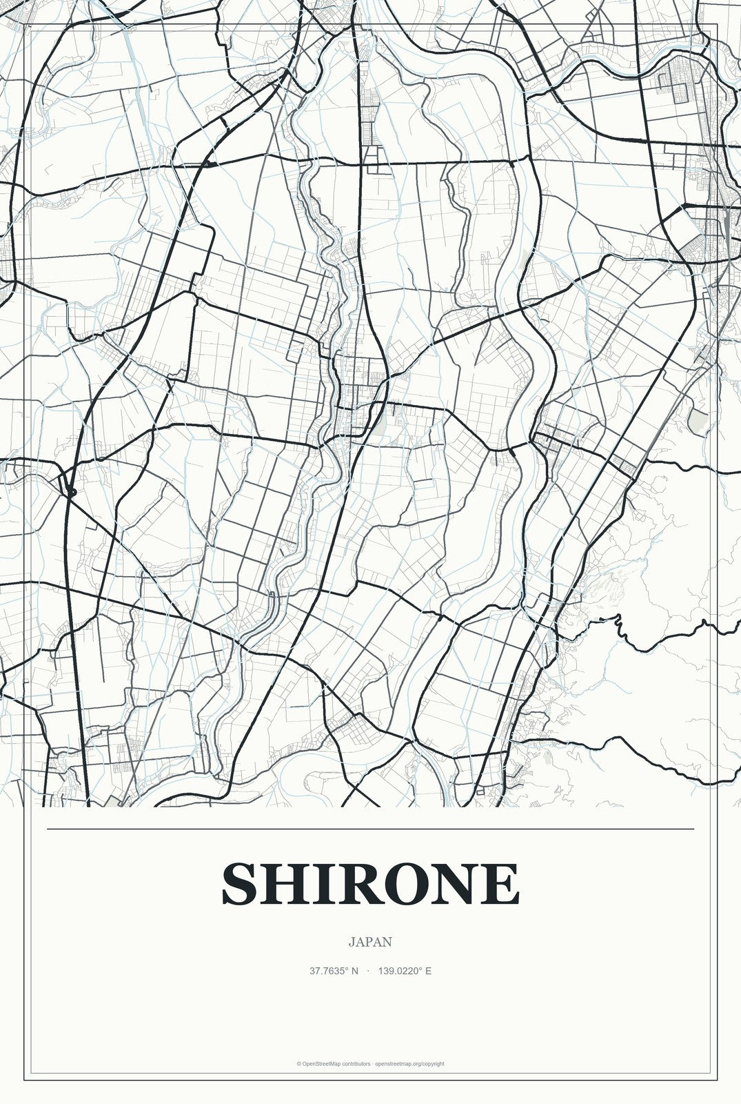 Shirone, Japan City Map Aluminum Sign in Gallery Air style