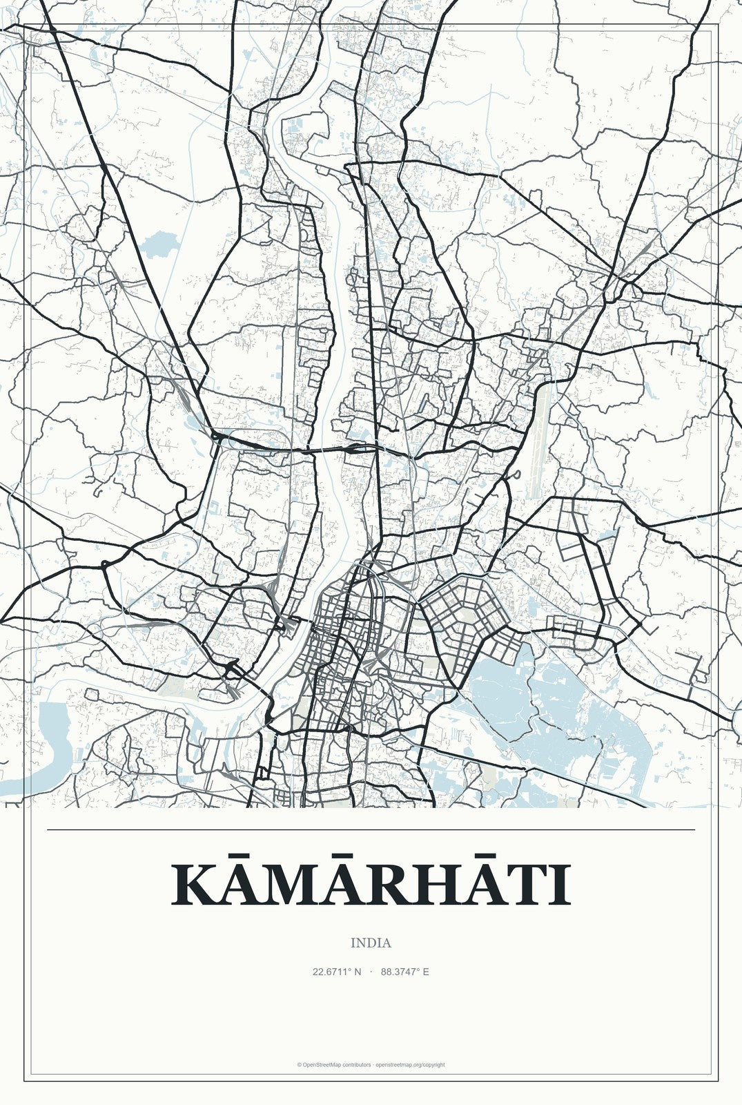 Kāmārhāti, India City Map Aluminum Sign in Gallery Air style