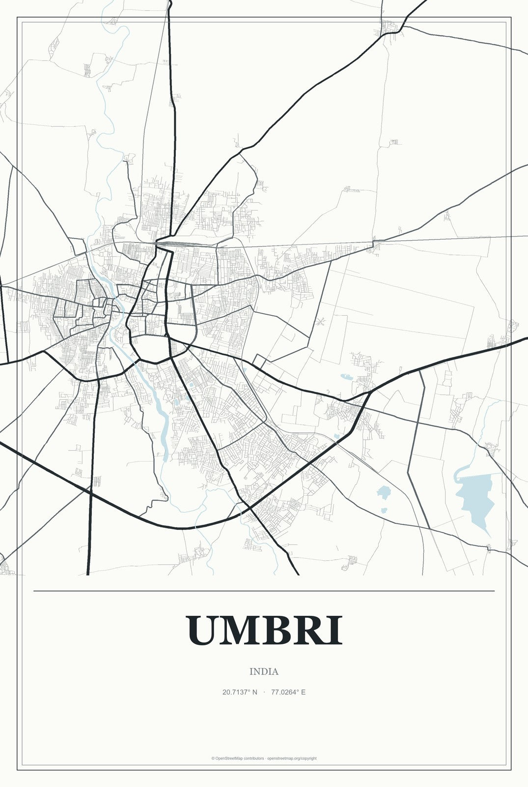 Umbri, India City Map Aluminum Sign in Gallery Air style