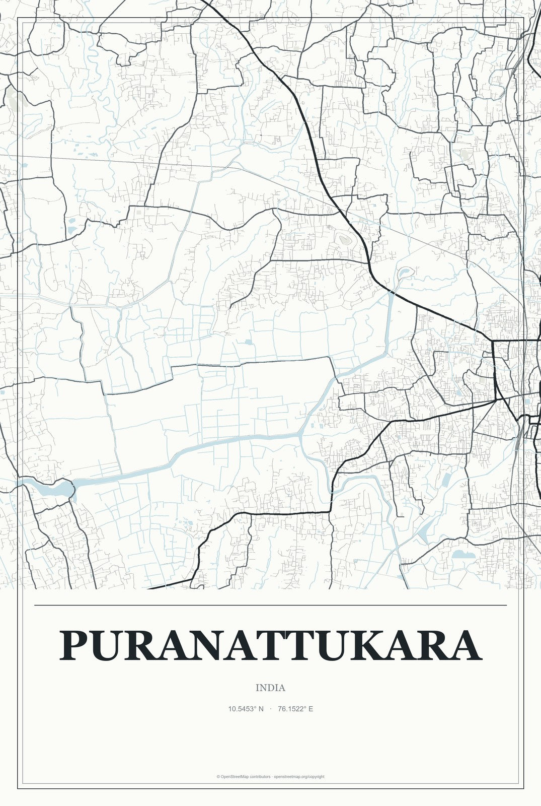 Puranattukara, India City Map Aluminum Sign in Gallery Air style