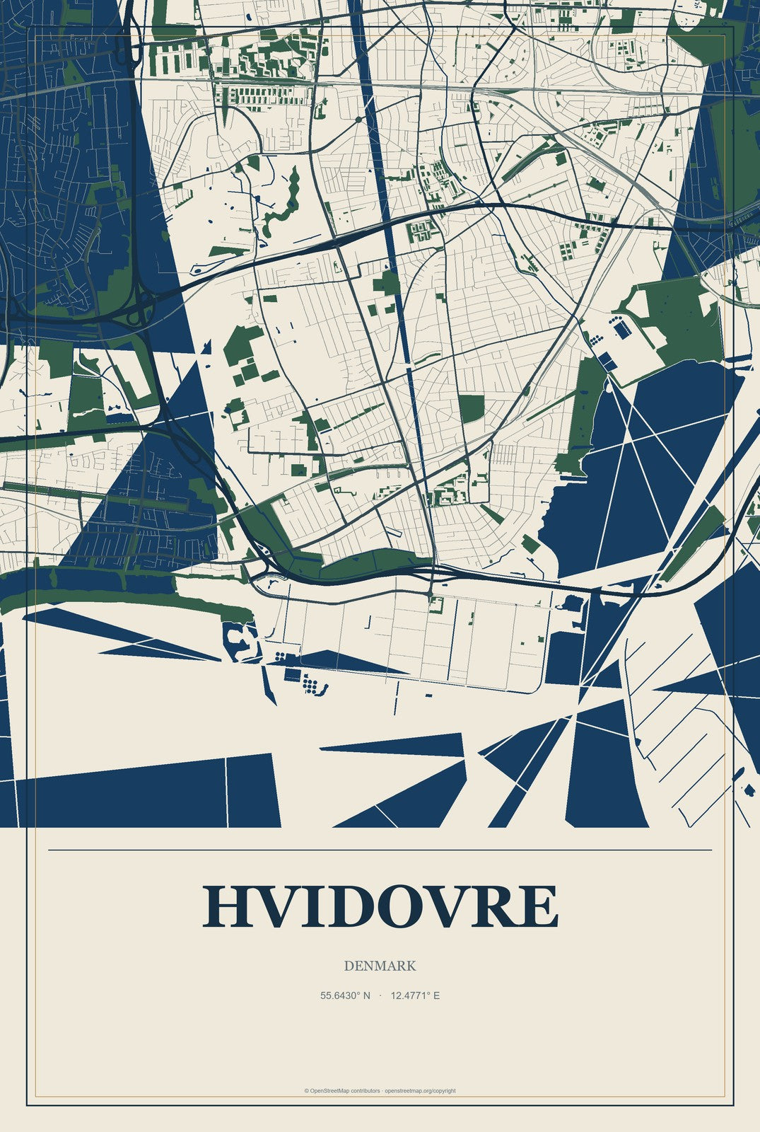Hvidovre, Denmark City Map Aluminum Sign in Coastal Cutout style