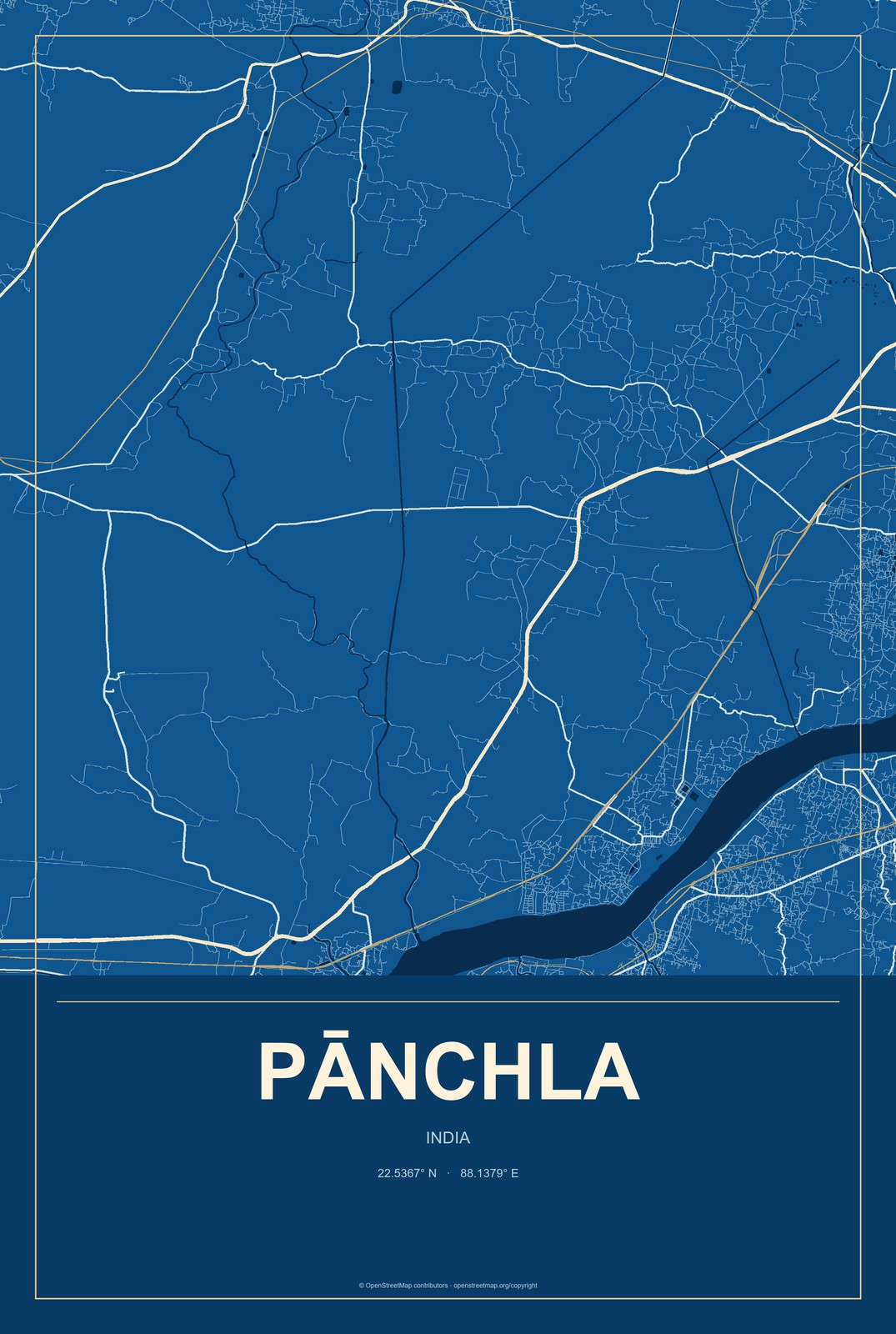 Pānchla, India City Map Aluminum Sign in Harbor Cobalt style