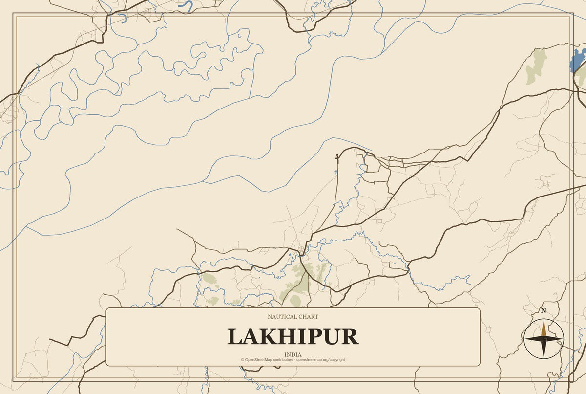 Lakhipur, India City Map Aluminum Sign in Heritage Nautical style